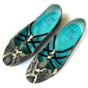 Thierry Rabotin Gertrude strappy Ballet Flat 38.5 reptile w/shimmer!